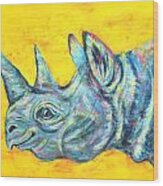 Blue Rhinoceros Wood Print