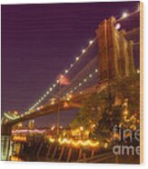 Brooklyn Bridge At Night Wood Print