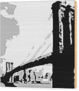 Brooklyn Bridge Bw Wood Print
