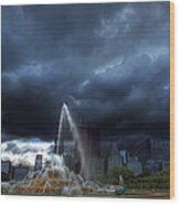 Buckingham Fountain Storm Wood Print