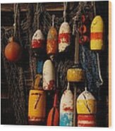 Buoys On Fishing Shack - Greeting Card Wood Print