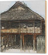 Burmese Village House 1 Wood Print