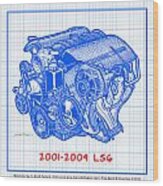 C5 2001 - 2004 Ls6 Z06 Corvette Engine Blueprint Wood Print