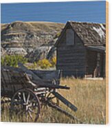 Cabin And Wagon Alberta Wood Print