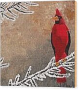 Cardinal Bird In Winter Wood Print