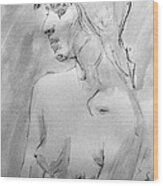 Charcoal Black White Nude Portrait Drawing Sketch Of Young Nude Woman Feeling Sensual Sexy Lonely Wood Print