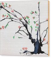 Cherry Tree By Straw Wood Print