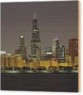 Chicago Night Skyline Wood Print