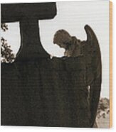 Christian Art - Angel At Grave With Large Cross Wood Print