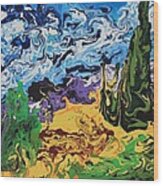 Cypress With Wheat Field After Van Gogh Wood Print