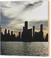 Dark Chicago Skyline Wood Print