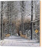 Deer Crossing Wood Print