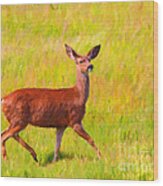 Deer In The Meadow Wood Print