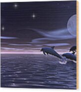 Dolphin Moon. Wood Print