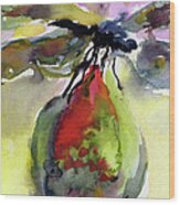 Dragonfly On Flower Bud Watercolor Wood Print