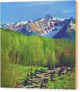 Fenceline Mountains Wood Print