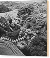 Fisherman Sleeping On A Huge Array Of Nets Wood Print