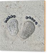 Footprints Made Of Stones In The Sand Wood Print