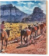 Grand Canyon Mules Heading Up The South Kaibab Trail Wood Print