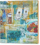Greek Collage - Ouzo And Meze Wood Print