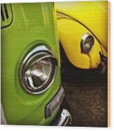 Green Bus, Yellow Bug :) Wood Print