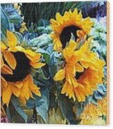 Happy Sunflowers Wood Print