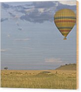 Hot Air Balloon Over Impala Herd Masai Wood Print