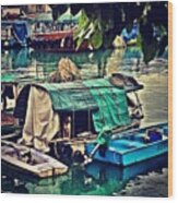 Houseboat With A #dog On Guard! Wood Print