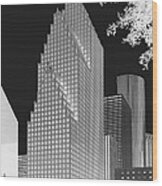 Houston Skyline - Kodak Film Bw Solarized Wood Print