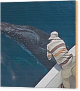 Humpback Whale Near Surface And Whale Wood Print