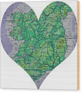 I Love Ireland Heart Map Wood Print
