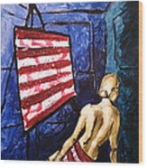Lady Liberty Female Flag Figure Painting In Red Green Blue And Yellow Wood Print