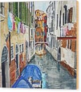 Laundry Day In Venice Wood Print