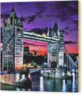 London Evening At Tower Bridge Wood Print