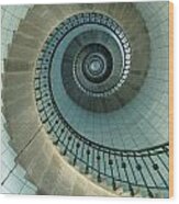 Looking Up The Spiral Staircase Of The Wood Print