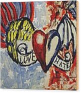 Love And Hate Angel And Devil American Hearts And Flags With Wings And Stars Wood Print