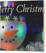 Merry Christmas Snowman Ornament Wood Print