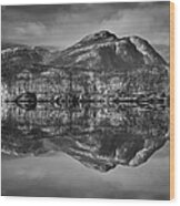 Monochrome Mountain Reflection Wood Print