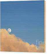 Moon At Sunset Wood Print