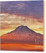 Morning Mist About Mount Rainier Hdr Wood Print