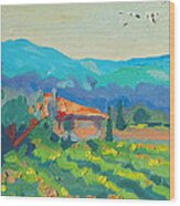 Napa Valley Vineyards With House And Hills Wood Print