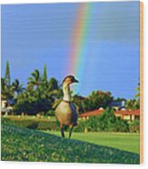 Nene At The End Of The Rainbow Wood Print