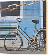 Old And Broken Bicycle Left Alone Wood Print