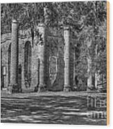 Old Sheldon Church Black And White Wood Print