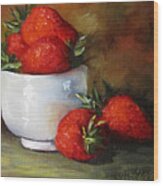 Painting Of Red Strawberries In Rice Bowl Wood Print