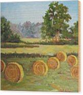 Painting Of Round Hay Bales Wood Print