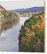 Panoramic Autumn Foliage Scenery Viewed From French King Bridge Wood Print