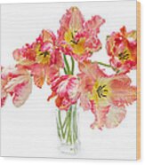 Parrot Tulips In A Glass Vase Wood Print