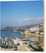 Peniscola Marina Water Reflection Sea View At The Mediterranean Water Front Homes In Spain Wood Print