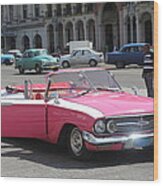 Pink Chevy In Havana Wood Print